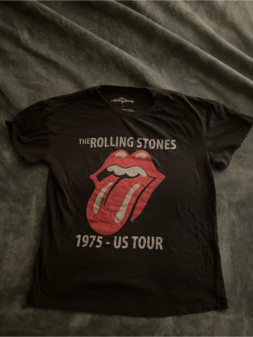 Rolling Stones 1975 US Tour Graphic Band Tee Black Vintage Style Size L